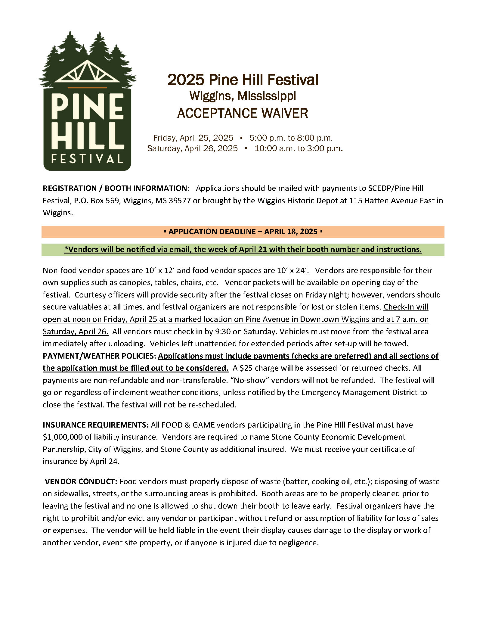 2025 Pine Hill Festival Vendor Application